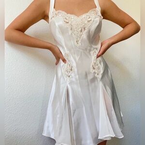 Vintage Victoria's Secret Beaded Lace Satin Slip Dress - Ivory / Cream